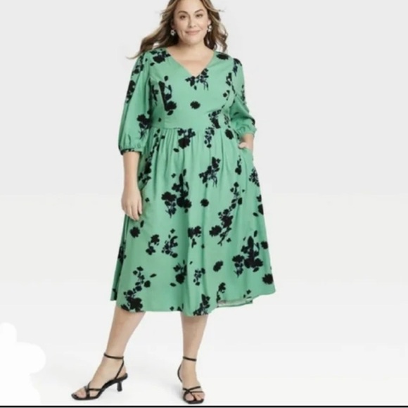 Ava & Viv Dresses & Skirts - Ava & Viv 2X Spring Summer Midi Shift Floral Print Vneck 3/4 Sleeve Dress